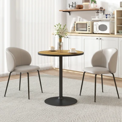 HOMCOM Ronde Eettafel, Eikenhoutlook, Compact Ontwerp, voor 2-4 Personen, Eik
