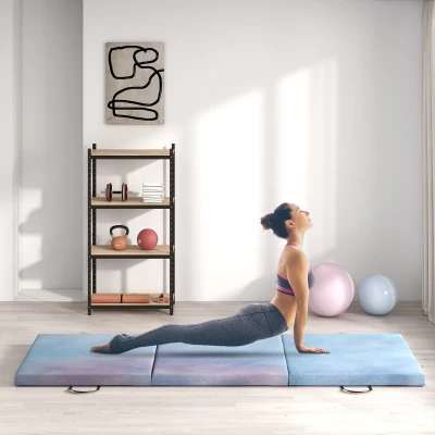 HOMCOM Colchoneta Gimnasia Plegable de Grosor 5 cm con Asas de Transporte para Yoga Aeróbic 180x60x5 cm Azul Degradado