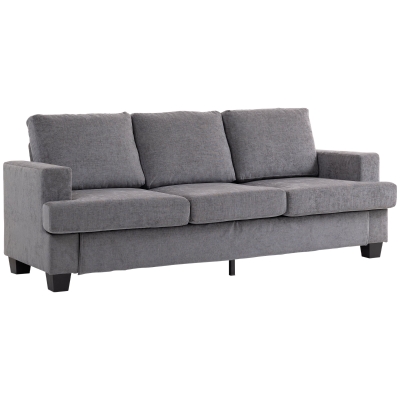 HOMCOM 3-zits Sofa, Woonkamerbank voor 3 personen, Stoffen bekleding, Stalen frame, Geplofte sofa, Grijs