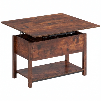 HOMCOM Table Basse Relevable Brun Rustique avec Rangement 100cm