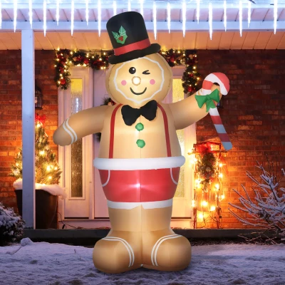 Outsunny Christmas opblaasbare peperkoekman 2,38 m met LED-verlichting weerbestendig