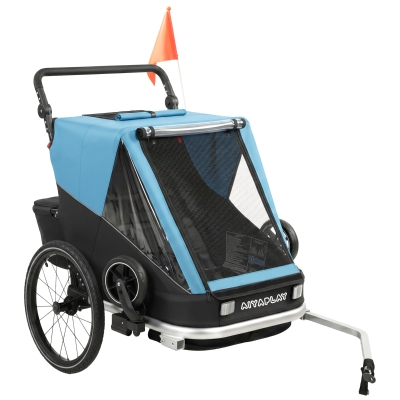 AIYAPLAY Fahrradanhänger für Kinder, 2-Sitzer, 2-in-1 faltbarer Kinderfahrradanhänger mit verstellbarem Sitz und Gurten, Blau