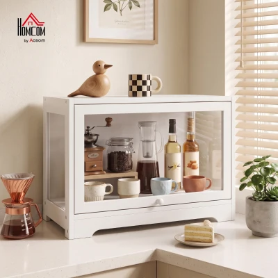 HOMCOM Vitrine Expositora para Coleções com Porta Acrílica Elevatória Deslizante para Figuras Decorativas 59x30x40 cm Branco