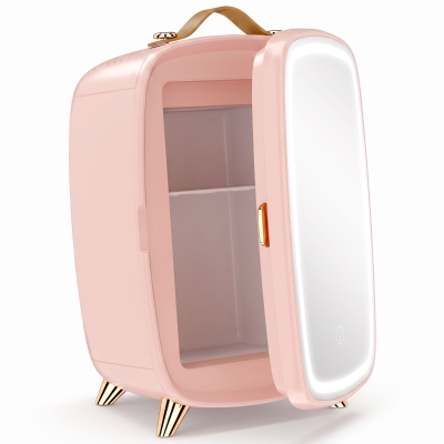 HOMCOM Nevera para Cosméticos Pequeña con 6L Capacidad con Puerta con Espejo y Luces LED Ajustables 24,3x19,4x35,6 cm Rosa