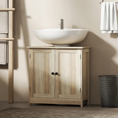 HOMCOM Meuble Sous Lavabo 60x30x60cm Gris Placard 2 Portes
