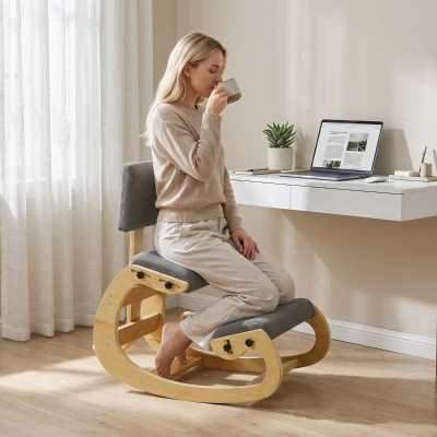 HOMCOM Sedia Ergonomica Inginocchiata in Tessuto, Grigio