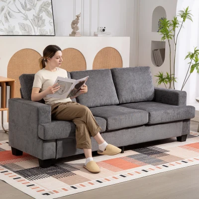 HOMCOM 3-zits Sofa, Woonkamerbank voor 3 personen, Stoffen bekleding, Stalen frame, Geplofte sofa, Grijs