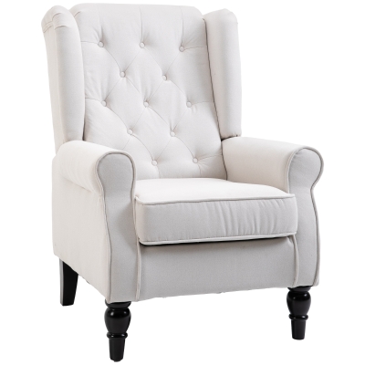 HOMCOM Poltrona de Sala de Estar Poltrona Moderna para Dormitório com Pés de Madeira Poltrona Individual 74x86x102 cm Creme