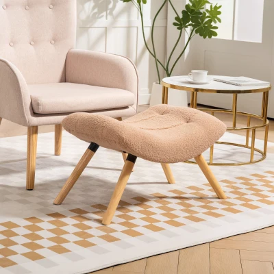 HOMCOM Moderne voetenbank met fleece-bekleding en houten poten, gepolsterd, voor woonkamer, slaapkamer, gang, Bruin