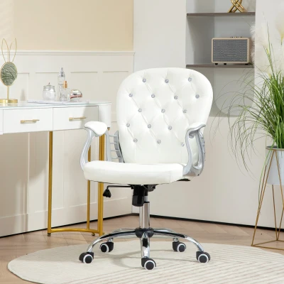Vinsetto Bureaustoel, Ergonomische Bureaustoel met Armleuning, Gevoerde Rugleuning Wit