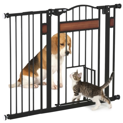 PawHut Barrera para Perros con Altura Ajustable Cierre Automático y Sistema de Doble Bloqueo para Puertas 93x76,2 cm Negro