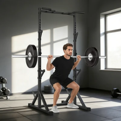 SPORTNOW Power Tower freistehend Dip Station mit Langhantelablagen, Kraftturm bis 200 kg aus Stahl, Schwarz