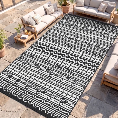 Outsunny Outdoor Teppich robuster Wetterfest Outdoorteppich, Carpet mit Boho-Style, Outdoor-Teppich für Wohnzimmer Balkon