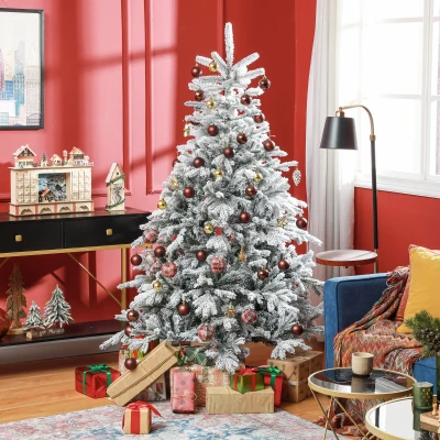 HOMCOM Kunstkerstboom 180 cm met sneeuw, 1321 takken, kerstdecoratie inclusief metalen standaard voor binnen