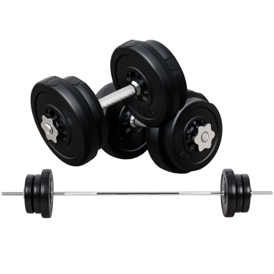 HOMCOM Juego de Pesas de 55 kg con Mancuernas y Barra Pesos Ajustables 2 en 1 con Discos de 10 kg 5 kg 2,5 kg 1,25 kg Barra de 170 cm para Culturismo Entrenamiento Fitness en Hogar Gimnasio Negro
