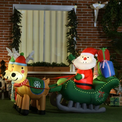 HOMCOM Opblaasbare Kerstman, inclusief blazer, voor binnen en buiten, wit+goud