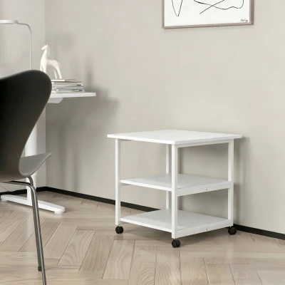 HOMCOM Support Imprimante 3 Niveaux Roulettes 50x50x52,5cm