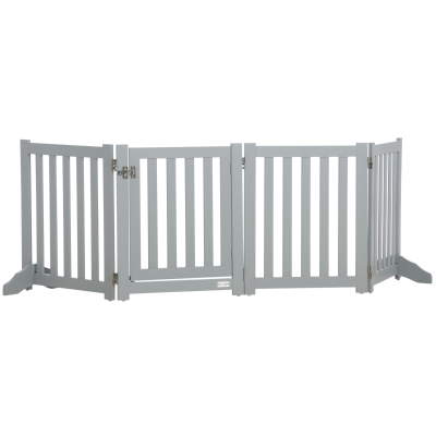 PawHut Barrière Chien Bois Pliable 4 Panneaux Porte 205x60cm Gris