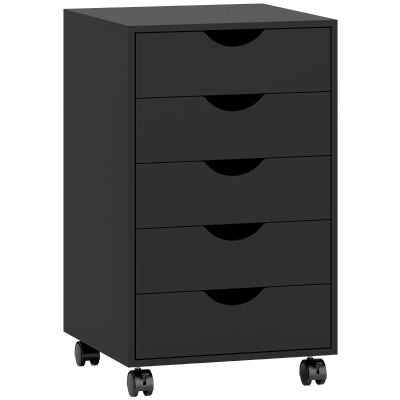 HOMCOM Cajonera de Oficina con Ruedas y 5 Cajones, Mueble Archivador para Estudio y Salón, 40x40x67 cm, Negro