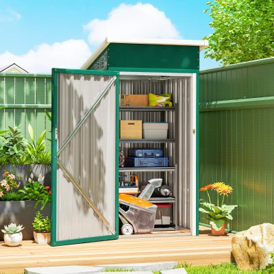 Outsunny Caseta de Jardín Exterior Metálico 0,74 m² 107,5x91x185 cm con Techo Inclinado Puerta con Cerradura Ventilaciones Verde