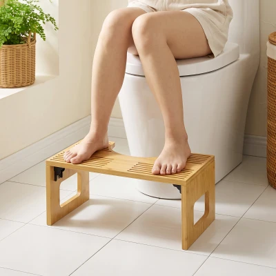 HOMCOM Toilettenhocker Bambus klappbar Badezimmer Hocker Badhocker Rutschfest Klohocker für Erwachsene Zuhause, Eiche