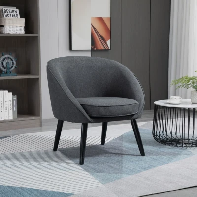 HOMCOM eetkamerstoel woonkamer stoel bureaustoel gestoffeerde stoel modern polyester hout grijs 71 x 65 x 75 cm