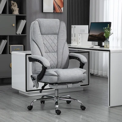 Vinsetto Ergonomische Bureaustoel met Massagefunctie, Voetsteun, Draaibaar, Verrijdbaar, Grijs