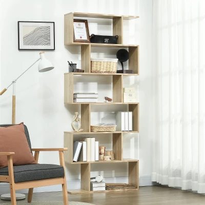 HOMCOM Estantería para Libros Moderna Librería con 6 Estantes para Comedor Salón Estudio 80x23x192 cm Roble