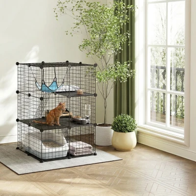 Cușcă pentru Pisici DIY pe 3 Niveluri, Negru