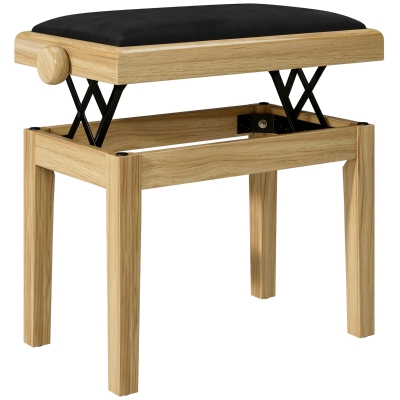 HOMCOM Banco de Piano, Banqueta de Piano Regulável em Altura 45-56 cm, Banco para Teclado, Assento Estofado em Veludo, Madeira Natural