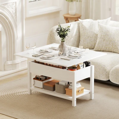 HOMCOM Table Basse Relevable Extensible Salon Blanc 100cm