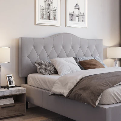 HOMCOM Hoofdbord voor bed gestoffeerd hoofdbord bed rugleuning bed hoofdbord in grijze populieren fluwelen stof 185 x 8 x 134 cm