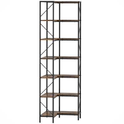 HOMCOM Estantería de Esquina de 7 Niveles Estantería Industrial para Dormitorio Salón Estudio 60x60x198 cm Marrón Rústico