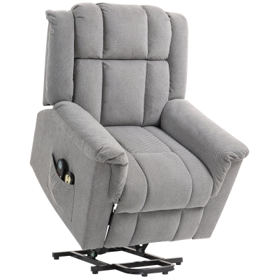HOMCOM Powerlift-stoel, Massagestoel met Verwarmingsfunctie, Polsterstoel met Voetsteun, Zijvak, Stofbekleding, Donkergrijs