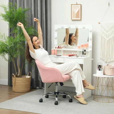 HOMCOM Thuiswerkstoel, ergonomische bureaustoel met kantelfunctie, teddyfluweel-look 56 x 61 x 86 cm Roze