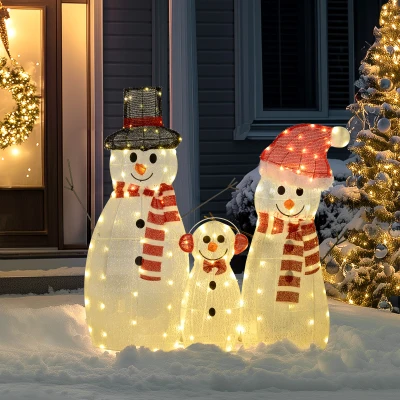 Outsunny Sneeuwmannenfamilie, 148 LEDs, Kerstverlichting, Weerbestendig, Glanzend, Wit