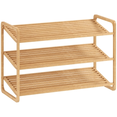 HOMCOM Bamboerek, schoenenrek, halrek, 3-niveaus ontwerp, 30 kg draagvermogen, hout
