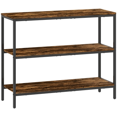 HOMCOM Console Tafel, Bijzettafel met 3-niveaus Rek, Spaanplaat, Metaal, Lichtbruin