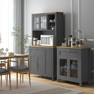 HOMCOM Alacena de Cocina Mueble Auxiliar de Cocina con 5 Puertas Estante Ajustable y Encimera de Microondas 100x40x180cm Gris