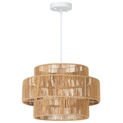 HOMCOM Hanglamp, Drielaags Lampenkap, Metaal, Henneptouw, Lichtbruin
