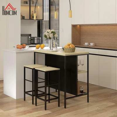 HOMCOM Barset, 2 Barkrukken & 1 Bartafel, vlekbestendig, stabiel, Staalframe, Zwart/Eik