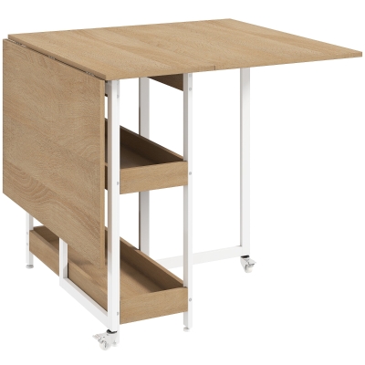 HOMCOM Klappbarer Esstisch im Industriedesign, für bis zu 4 Personen, offene Regale, flexibel, Metall, Spanplatte, Holzoptik Natur