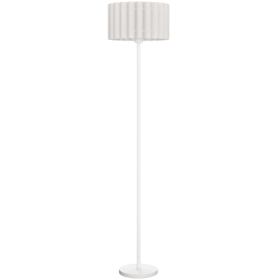 HOMCOM Vloerlamp in retro stijl, kunststof lampenkap, voetschakelaar, metalen staaf, Wit