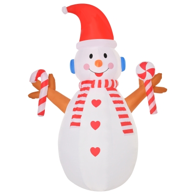 HOMCOM 2,4 m opblaasbare sneeuwpop met zwaailicht kerstversiering voor binnen en buiten tuin gazondecoratie feest wit + rood 180 x 100 x 240 cm