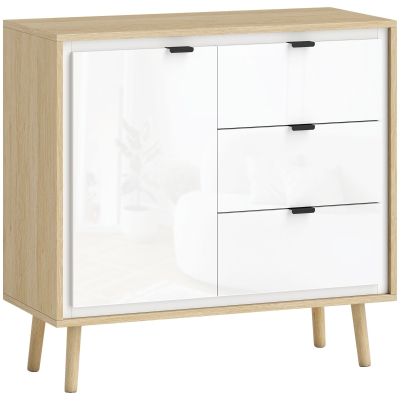 HOMCOM Aparador para Salón Moderno con Puerta 3 Cajones Estante Ajustable para Comedor Entrada 80x35x77 cm Blanco y Roble