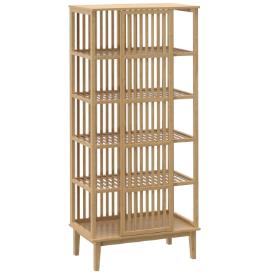 HOMCOM Armoire Bambou 5 Niveaux Porte Coulissante Bois Naturel