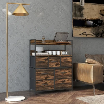 HOMCOM Stoffen Ladekast, 7 Opvouwbare Laden, 2 Planken, Stalen Frame, Bruin