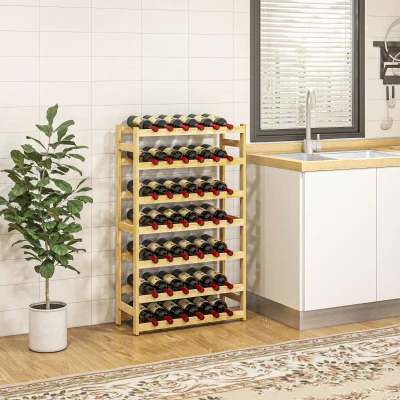 HOMCOM Wijnrek, 7 niveaus, voor 42 flessen, kantelbeveiliging, grenenhout, 63x25x102cm, naturel
