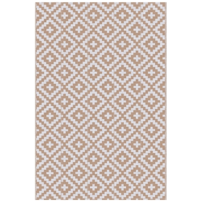Outsunny Alfombra de Exterior Reversible 182x274 cm con Patrón Geométrico Acabado Impermeable Café y Blanco