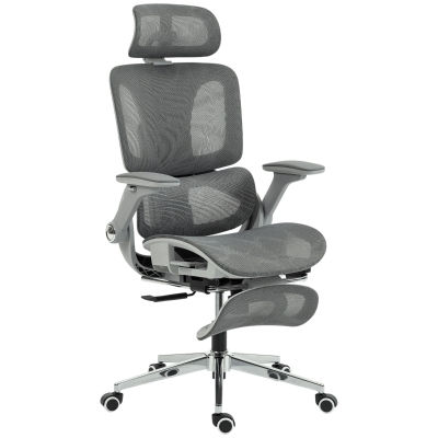 HOMCOM Ergonomische mesh bureaustoel met gesplitste rugleuning, lendensteun en 4D opklapbare armleuningen, grijs